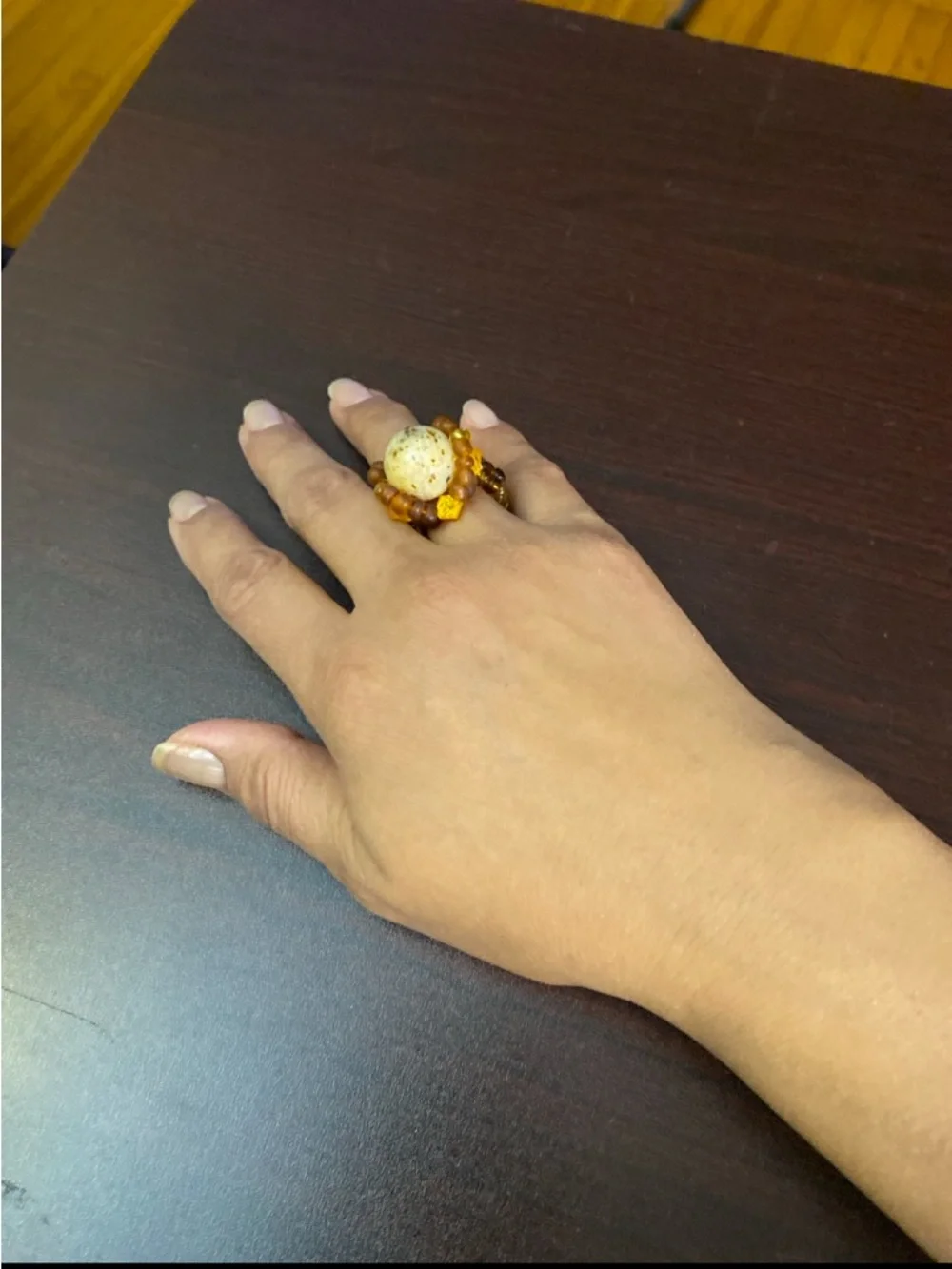 Amber and Cream Beaded Statement Ring for Women